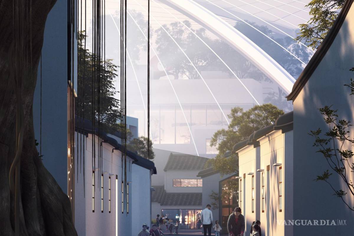 $!El emblemático árbol de baniano de 500 años bajo la cúpula. EFE/MAD Architects