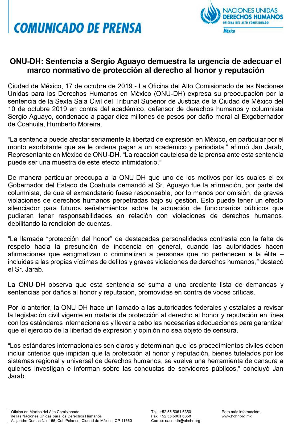$!Sentencia a favor de Humberto Moreira puede silenciar libertad de expresión: ONU