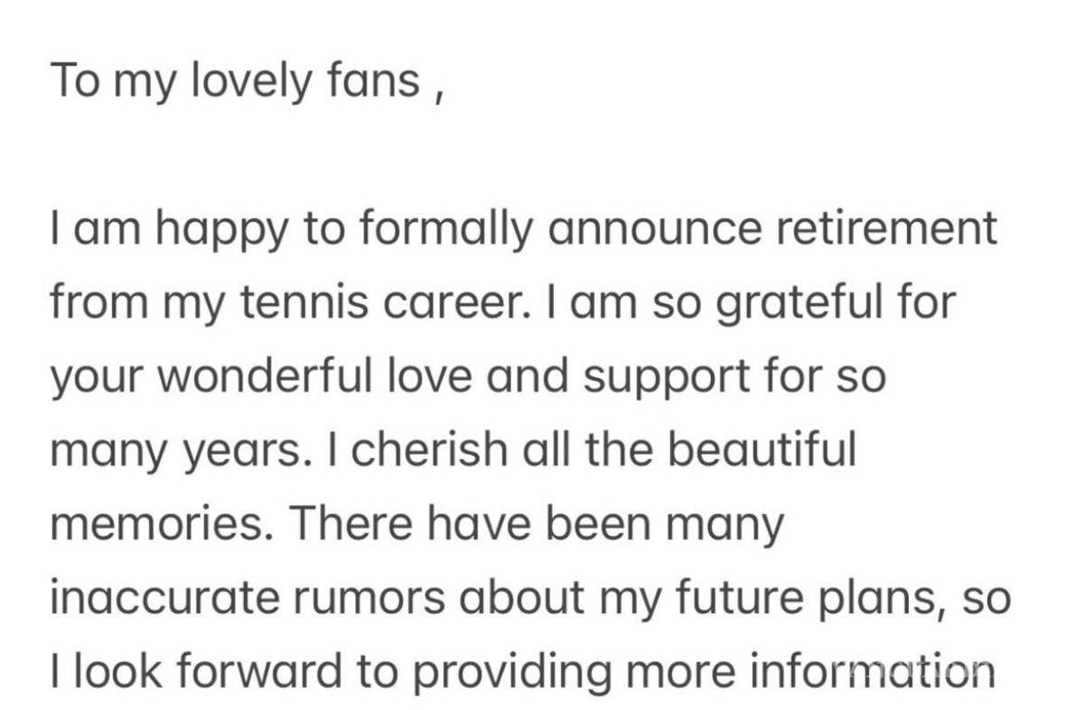 $!Mensaje que publicó la tenista a través de sus historias de Instagram.