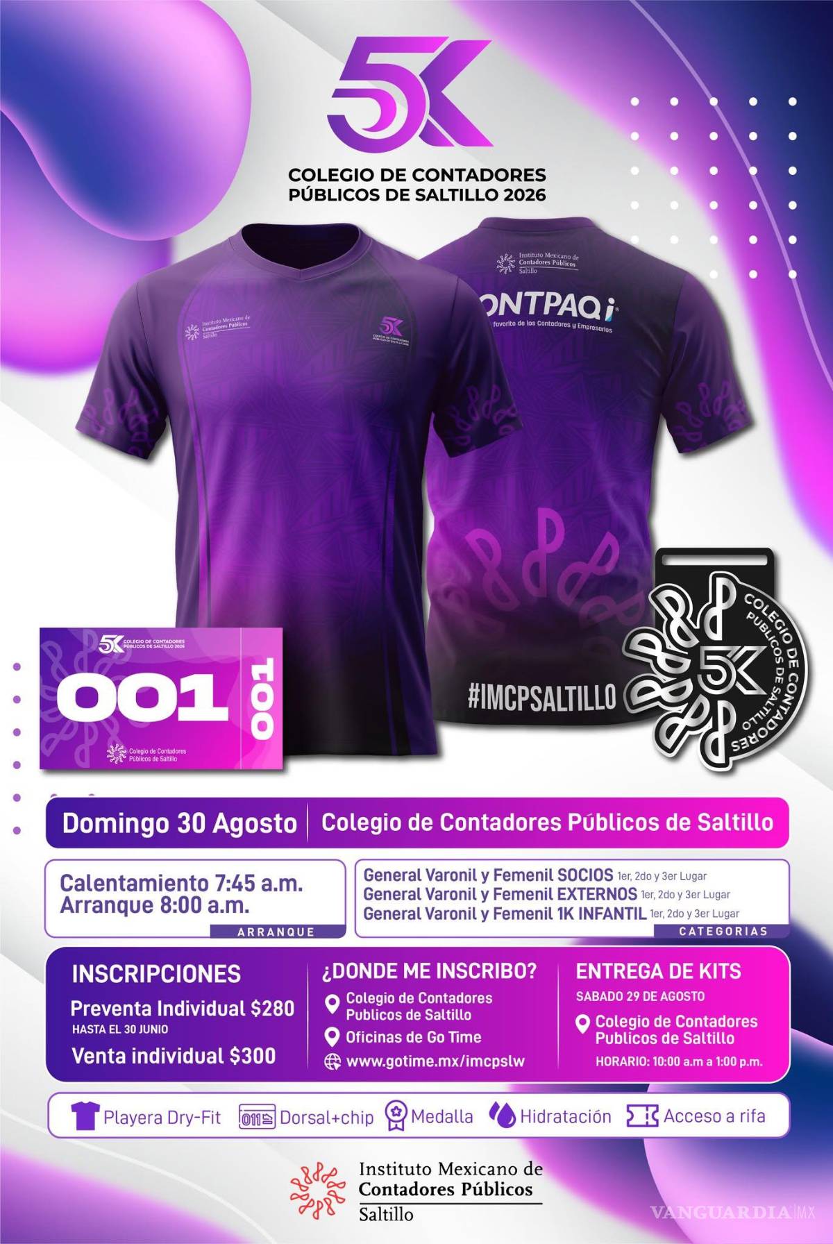 $!Los participantes recibirán playera DryFit, medalla, número, chip de cronometraje y kit de recuperación; además, podrán participar en una rifa al finalizar.