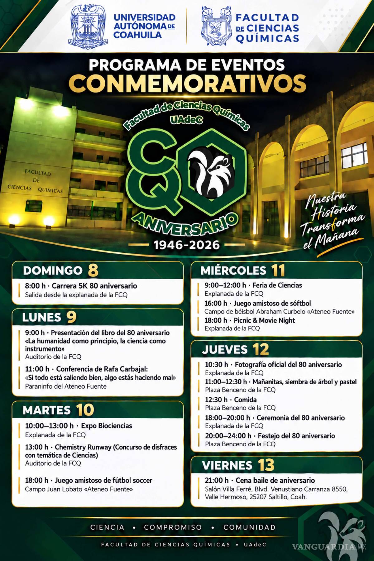 $!¡De manteles largos! Facultad de Ciencias Químicas de la UAdeC en Saltillo, celebrará 80 años con actividades académicas y culturales