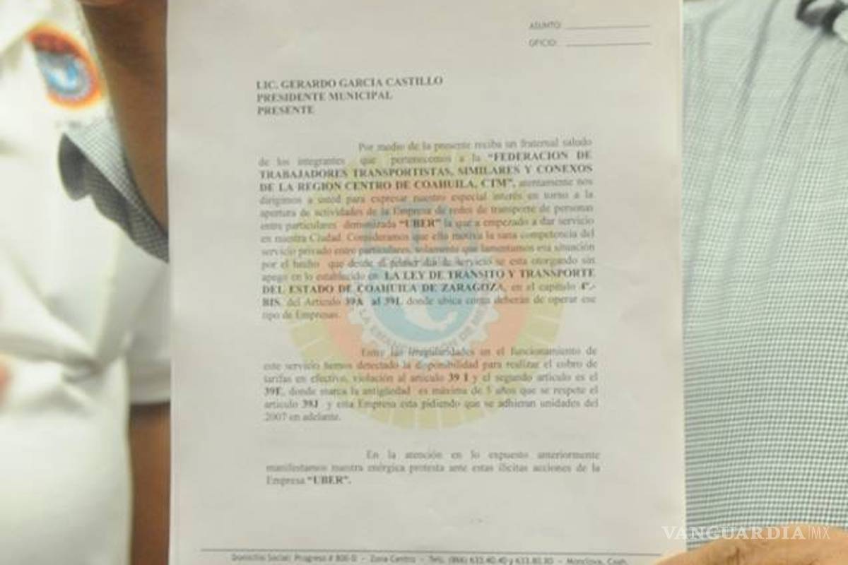 $!Taxistas de Monclova intentan frenar operación de Uber por presuntas violaciones al reglamento