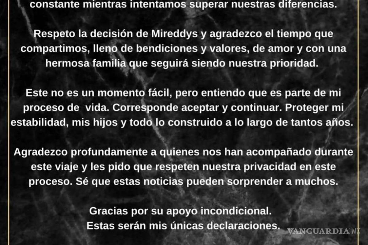 $!A través de su cuenta de Instagram, el reguetonero compartió un comunicado sobre su divorcio.