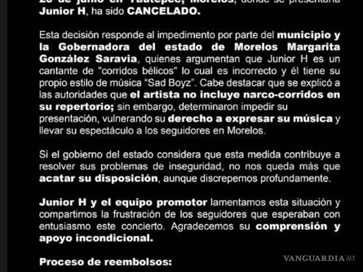 $!La promotora del evento defendió el derecho de Junior H a expresarse artísticamente sin censura.