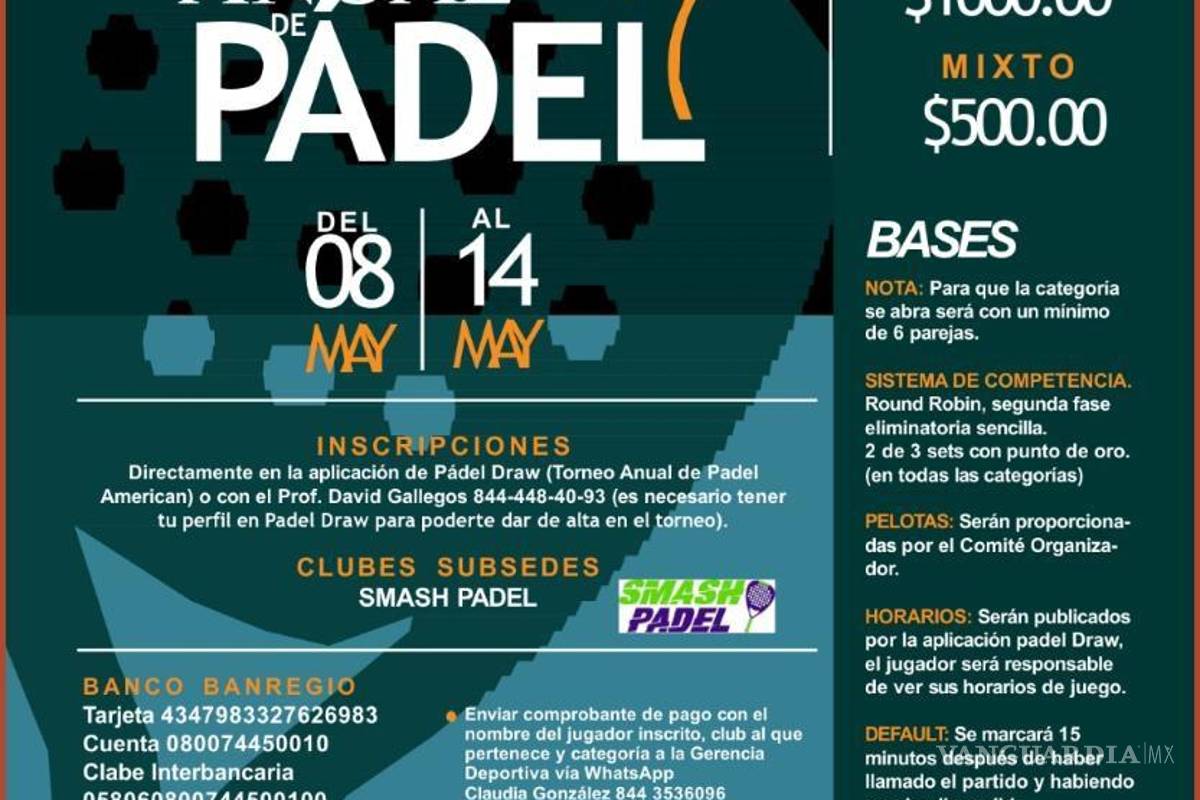 Anuncian torneos anuales de pádel y tenis en American Sport Center