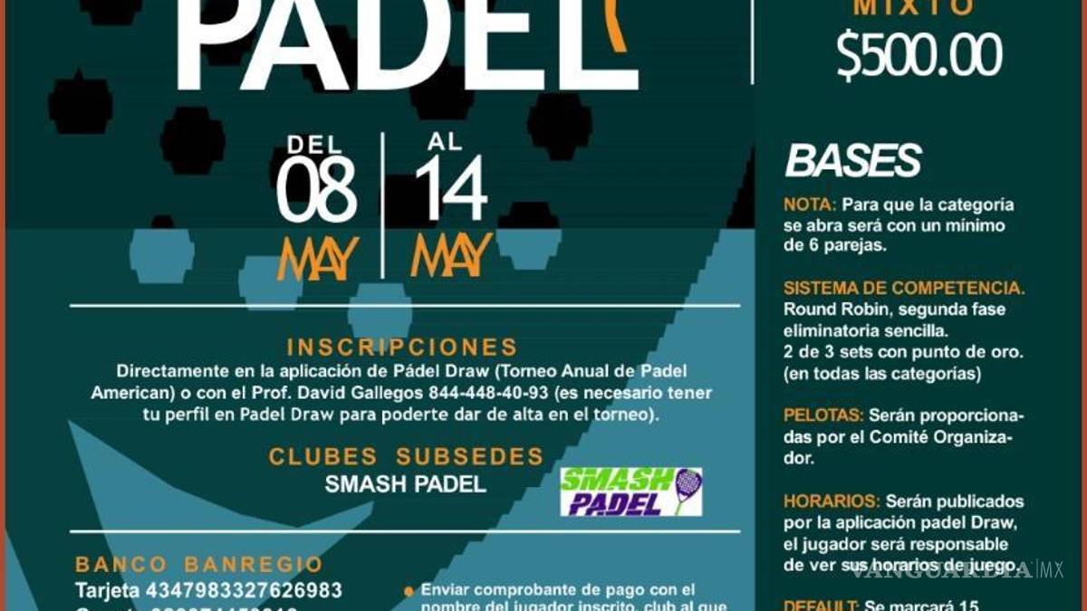 Anuncian torneos anuales de pádel y tenis en American Sport Center