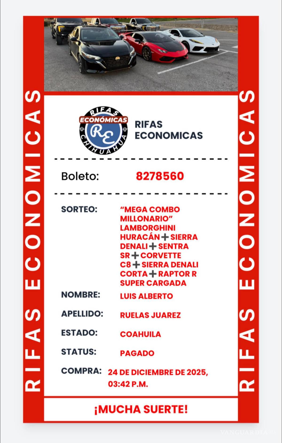 $!¿Sueño cumplido? Trabajador de Monclova gana un Lamborghini y un Corvette