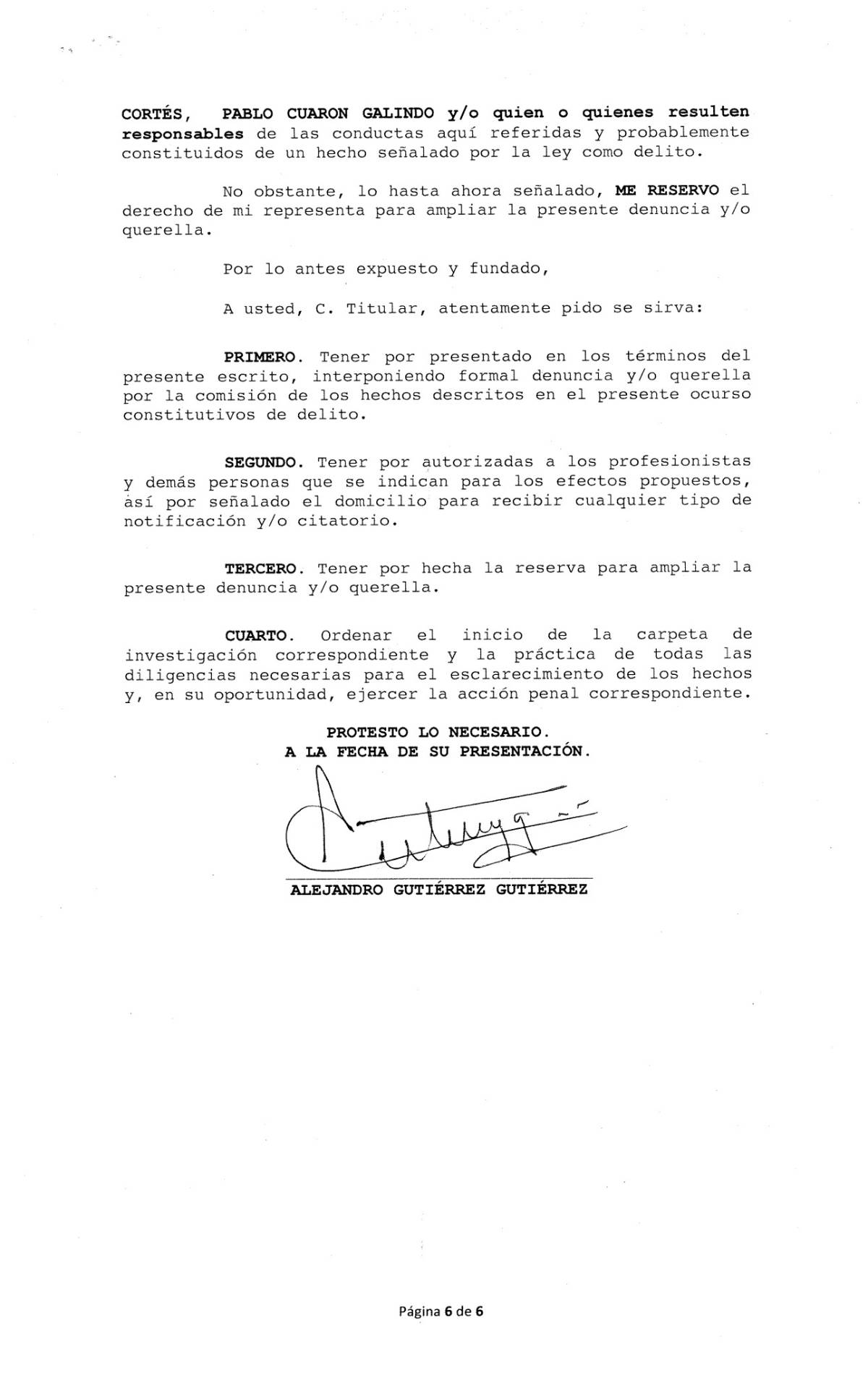 $!Alejandro Gutiérrez presenta denuncia contra Gobierno de Chihuahua por privación ilegal de la libertad