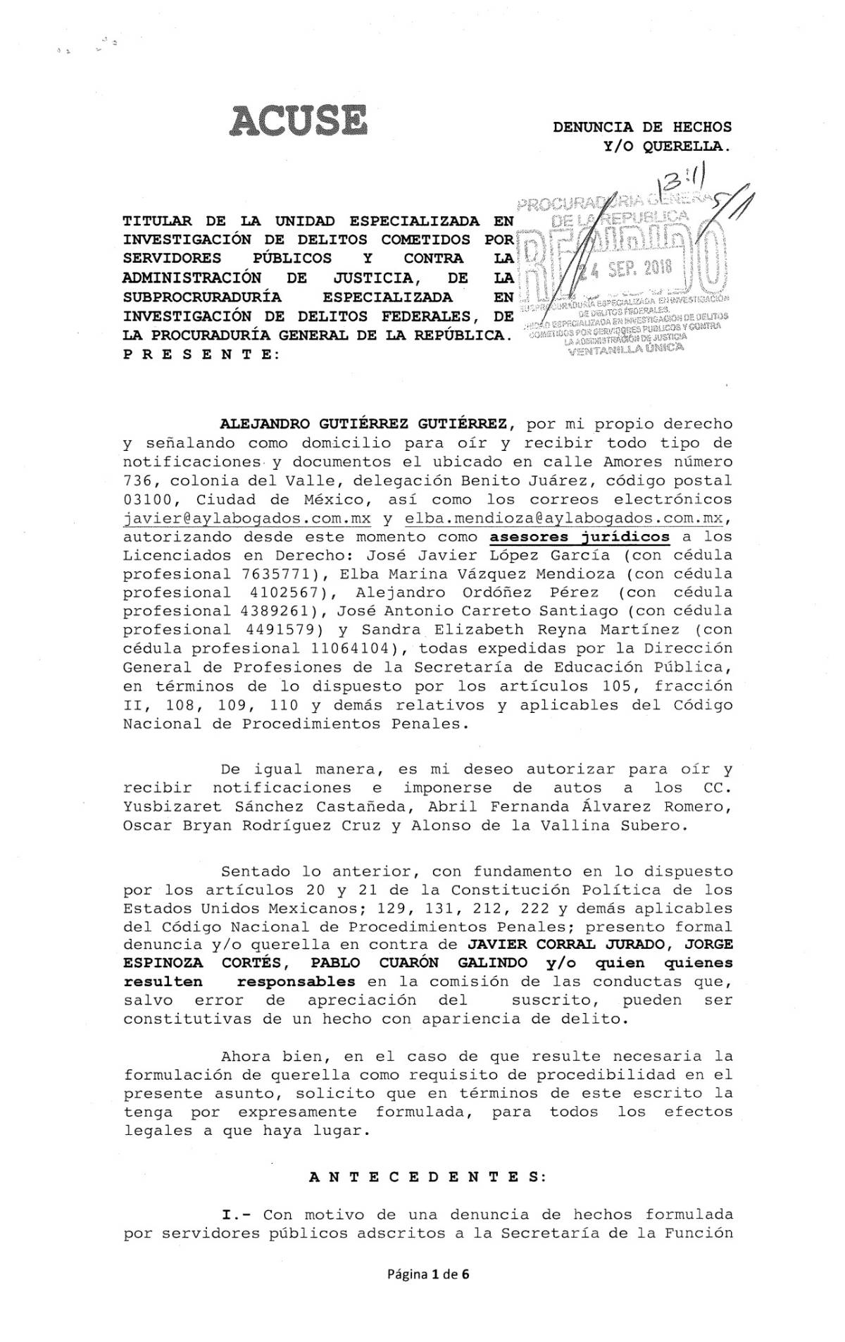 $!Alejandro Gutiérrez presenta denuncia contra Gobierno de Chihuahua por privación ilegal de la libertad