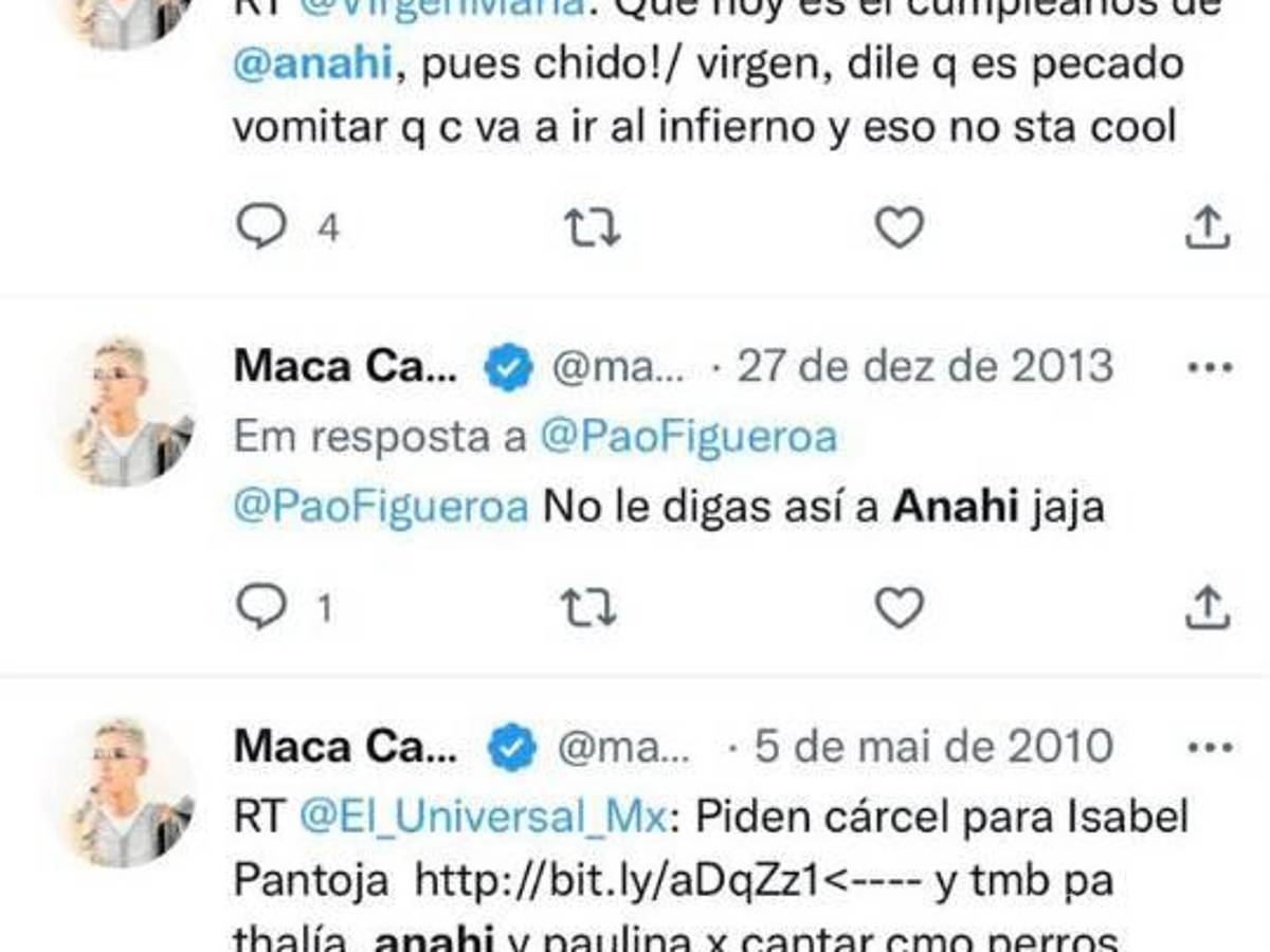 $!La forma despectiva en que Maca se expresó de Anahí, quedó guardada en Twitter.