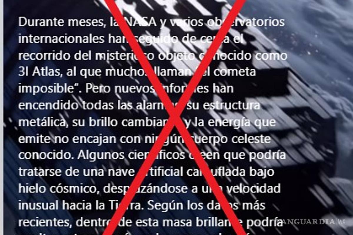 $!Uno de los mensajes falsos en los que afirma que el cometa 31/Atlas es una nace espacial extraterrestre.