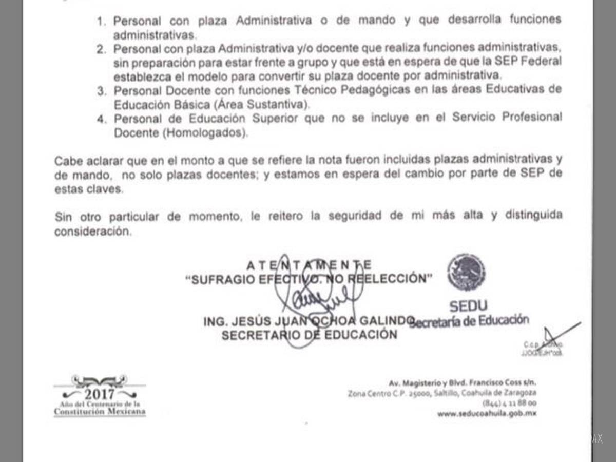 $!Aclara SEDU que mil 500 plazas no son docentes sino administrativas