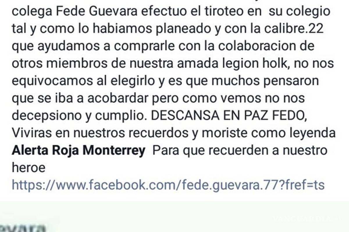 $!Redes sociales revelan que masacre en colegio de Monterrey habría sido anunciada