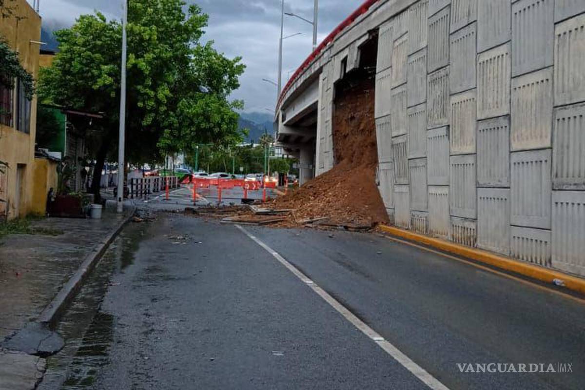 Se derrumba pared de puente Morones Prieto en Nuevo León