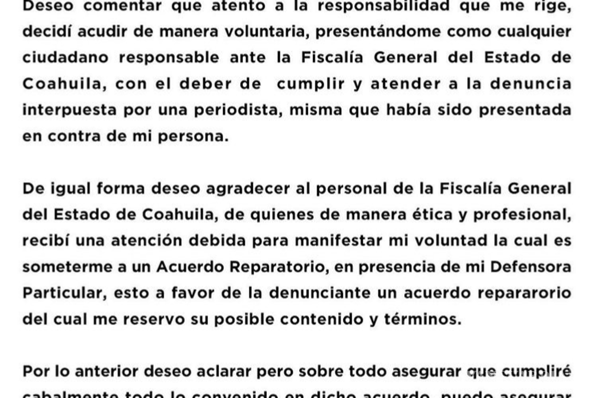 $!Pablo Montero se disculpa en Instagram con reportera tras acudir a la Fiscalía de Coahuila en Saltillo