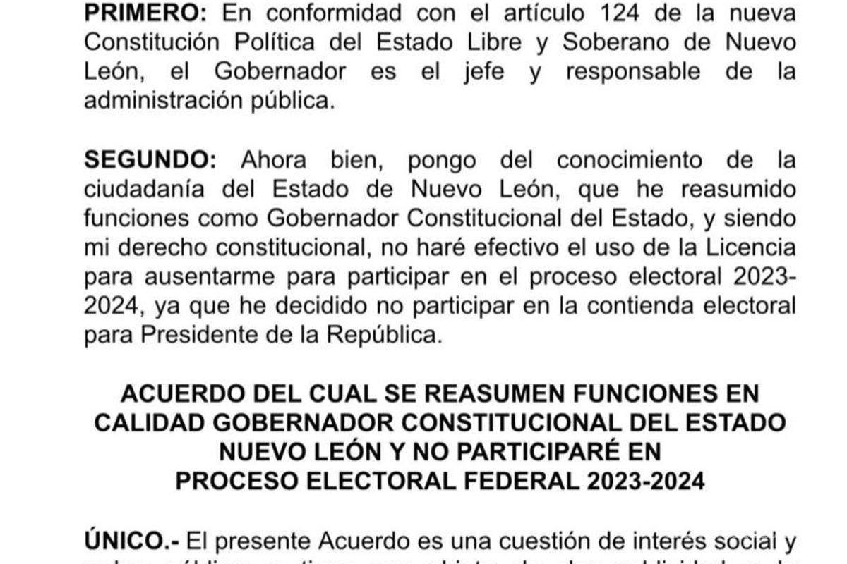 $!Samuel García confirma la decisión de regresar al Gobierno de Nuevo León y abandonar la contienda de Movimiento Ciudadano por la Presidencia.