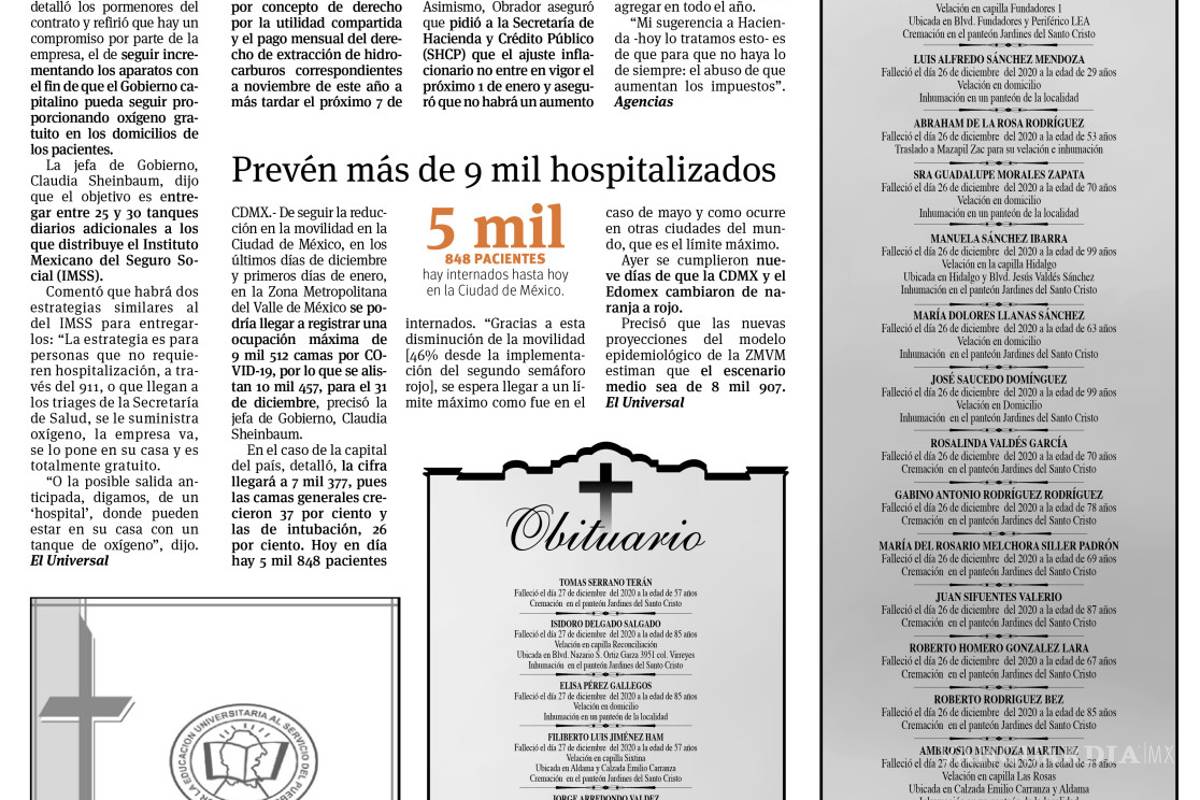 $!Sorprende a ciudadanos obituario con 48 muertes en Saltillo