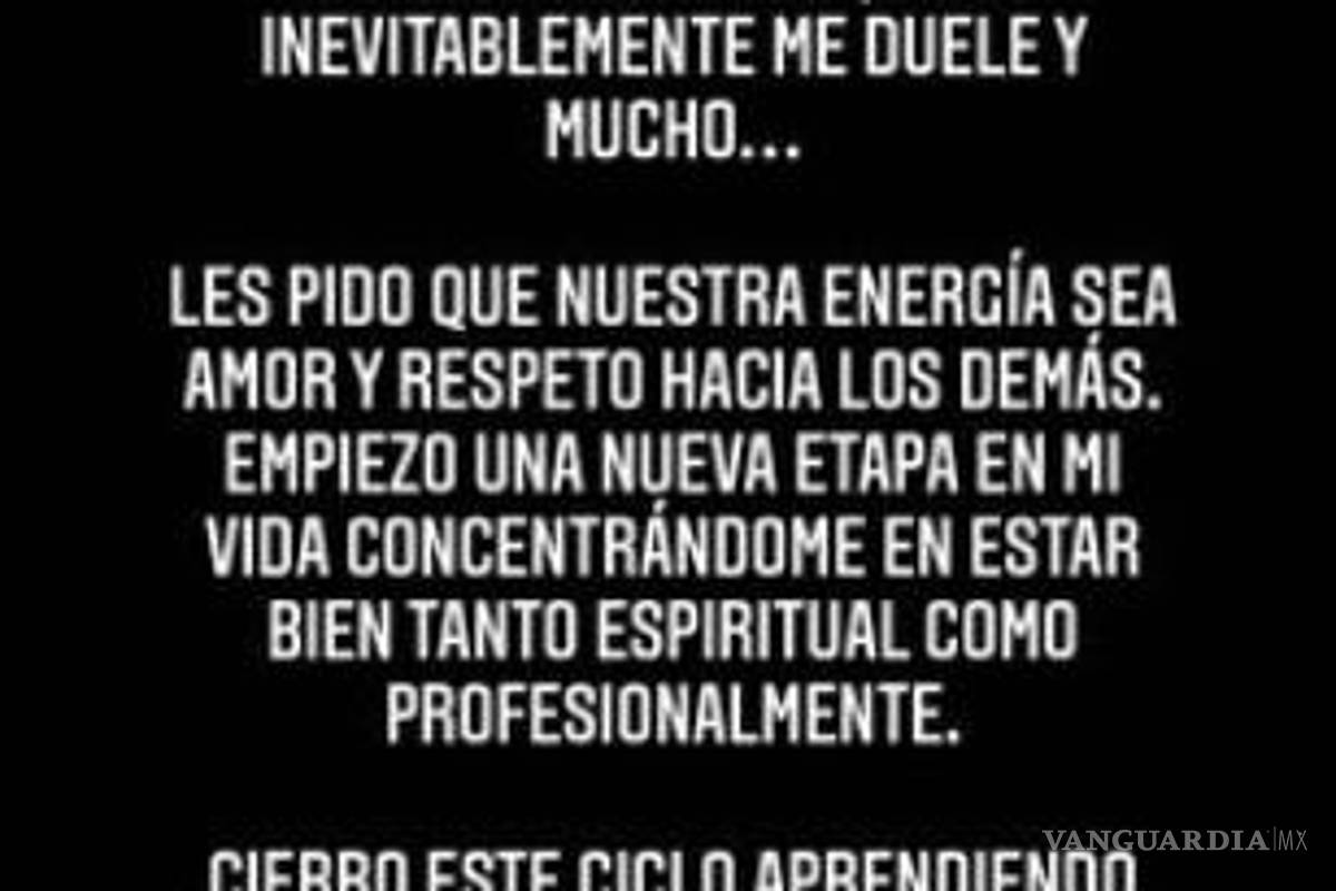 $!Mensaje que compartió Belinda en sus historias de Instagram.