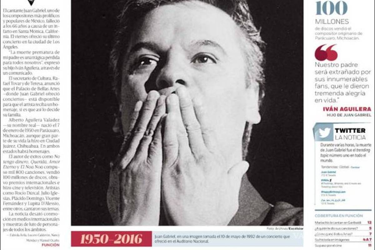 $!Así despidieron los periódicos del mundo a Juan Gabriel