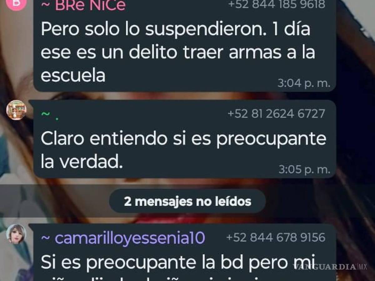 $!Captura de pantalla proporcionada por una madre de familia, donde se comienza a tratar el incidente mediante un grupo interno.