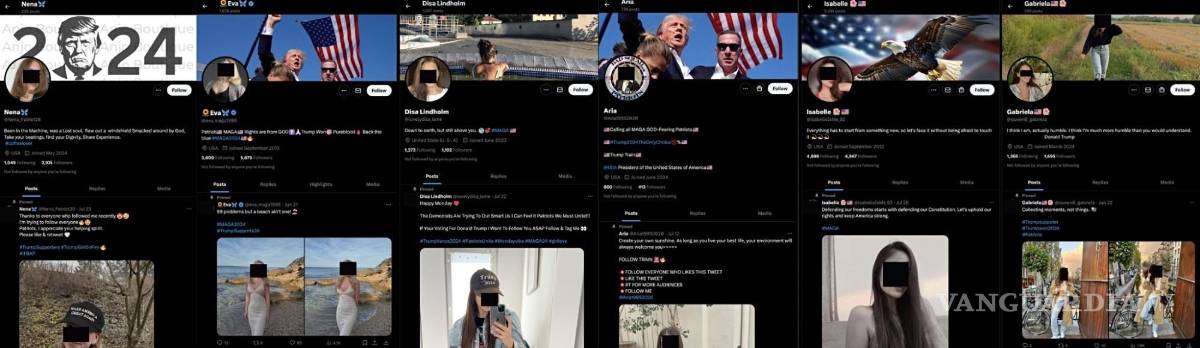 $!Descubren que 17 cuentas en X de supuestas jóvenes estadounidenses partidarias de Donald Trump usan fotos robadas y manipuladas de influencers europeas.