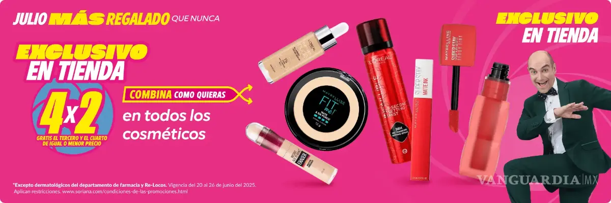 $!Soriana lanza promoción 4x2 en maquillaje Maybelline, Revlon, L’Oréal Paris y más por Julio Regalado