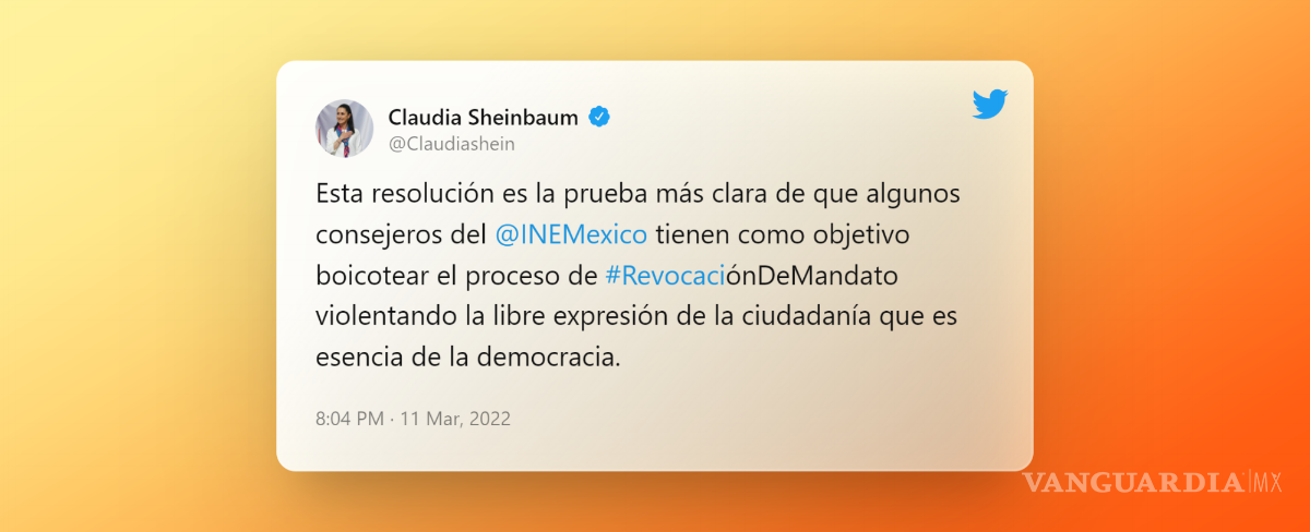 Acusa Claudia Sheinbaum a consejeros del INE de boicotear Revocación de ...