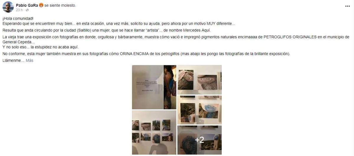 $!"No pensé que fuera necesario un permiso", responde artista que pintó petroglifo en General Cepeda