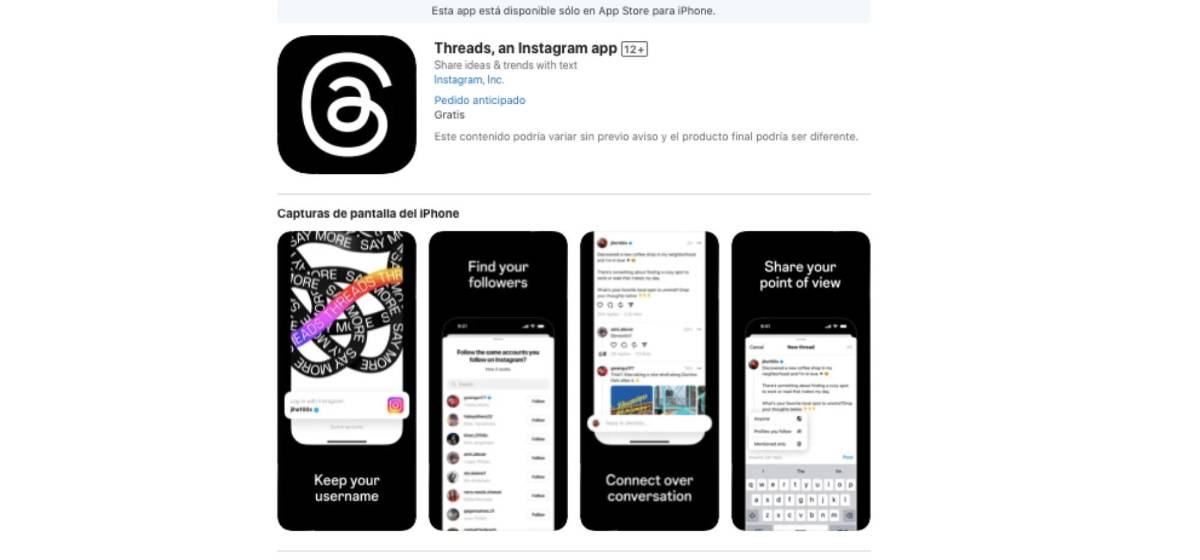 $!La nueva aplicación de Meta, Threads en la App Store para que los usuarios se inscriban y la descarguen el jueves, cuando saldrá a la venta.