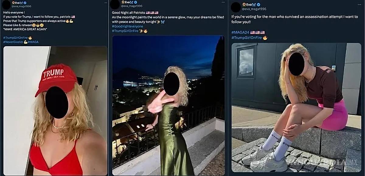 $!Descubren que 17 cuentas en X de supuestas jóvenes estadounidenses partidarias de Donald Trump usan fotos robadas y manipuladas de influencers europeas.