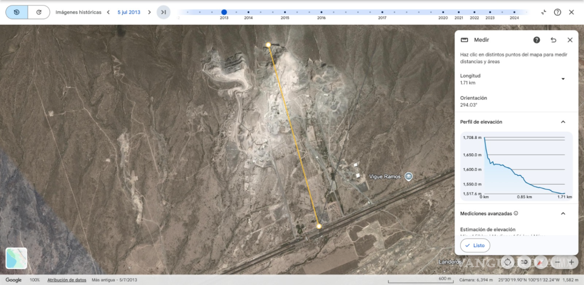$!La explotación minera a cielo abierto ha modificado de manera visible el relieve del cerro cercano a la carretera 57D, según puede apreciarse en fotografías y registros satelitales de los últimos años.