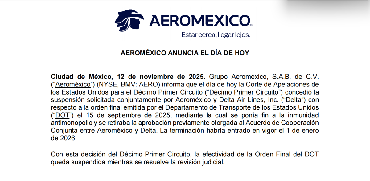 $!Delta Air Lines y Aeroméxico conservarán su acuerdo de colaboración luego de que un panel judicial estadounidense detuvo de forma temporal la orden que buscaba cancelar su alianza aérea, vigente desde 2016.