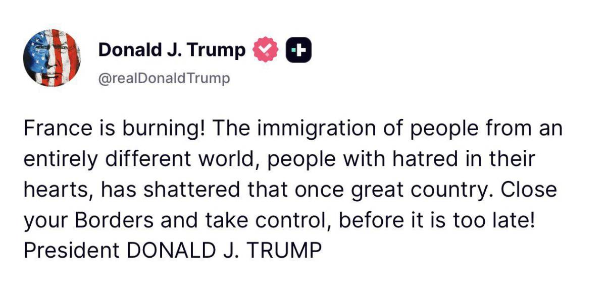 $!Mensaje de Donald Trump en Truth Social.