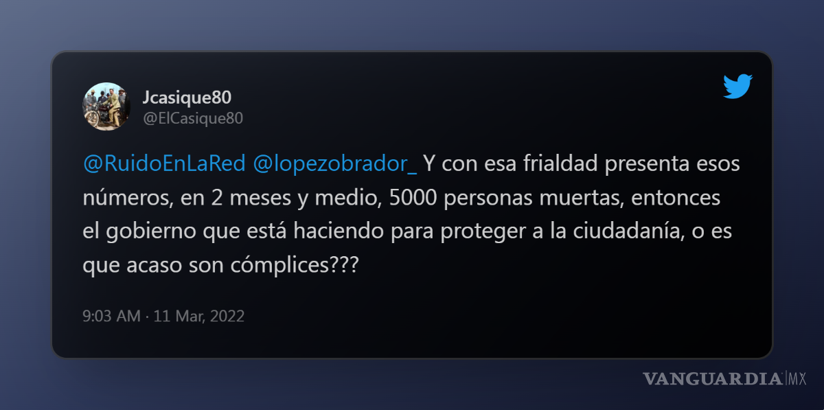 $!Usuario cuestiona a López Obrador y el combate a la delincuencia en México.
