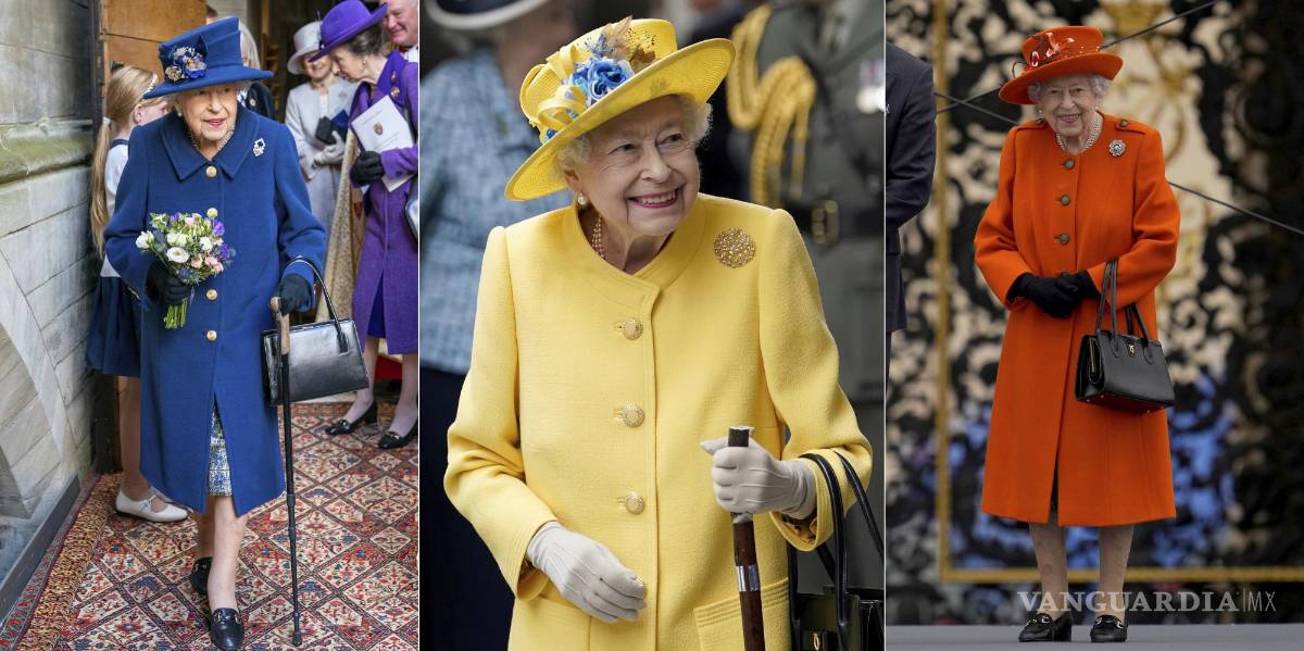 $!La reina Isabel II en Londres el 12 de octubre de 2021 (i), en la estación Paddington el 17 de mayo de 2022 (c) y en los Juegos de la Mancomunidad 2022 (d).
