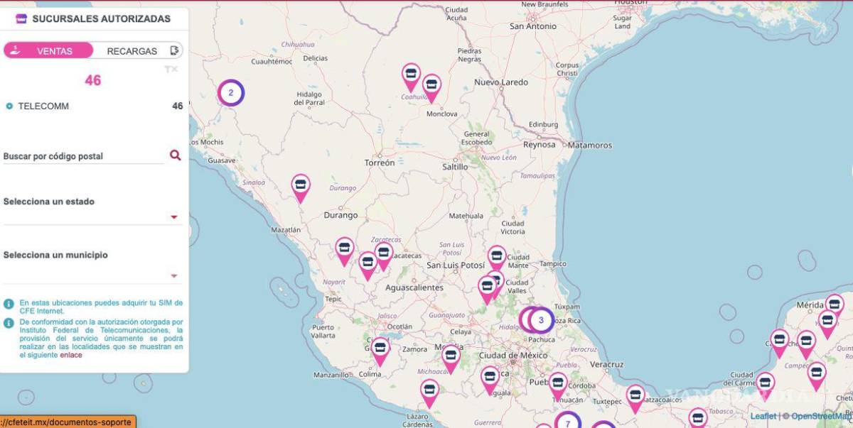 $!El mapa muestra los 46 puntos de venta de tarjetas SIM del programa Internet Para Todos
