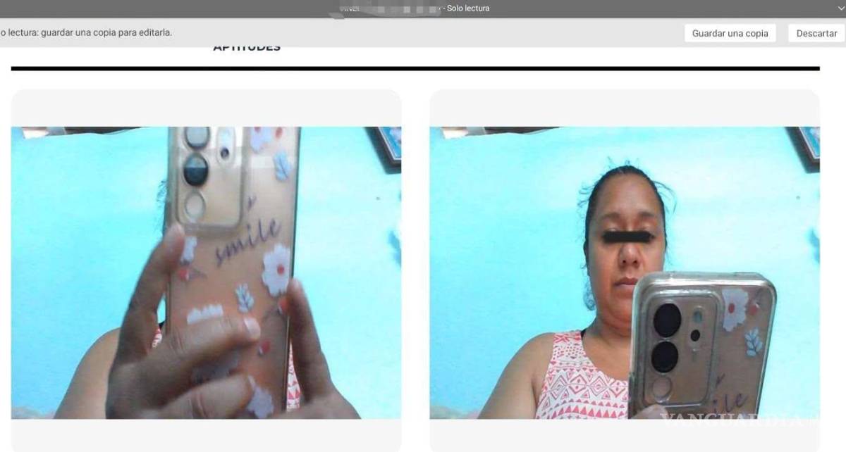 $!Otra de las imágenes compartidas por la USICAMM donde exhibe a maestra utilizando su celular durante el examen; se presume que podría haber estado tomando fotografías del examen.