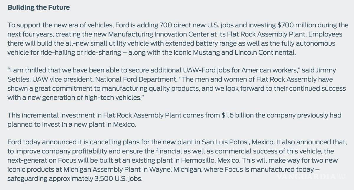 $!Ford cancela inversión de mil 600 mdd en México