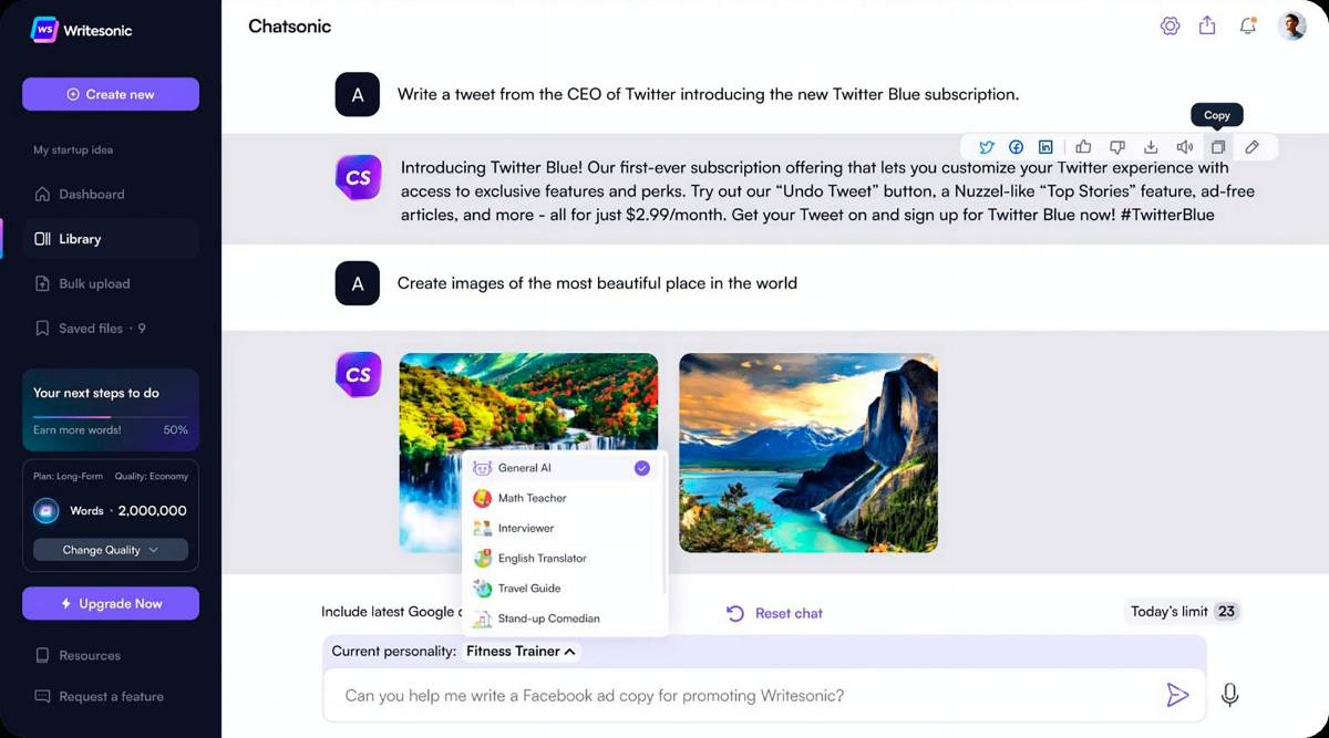 $!Imagen de la plataforma de chat con inteligencia artificial ChatSonic.