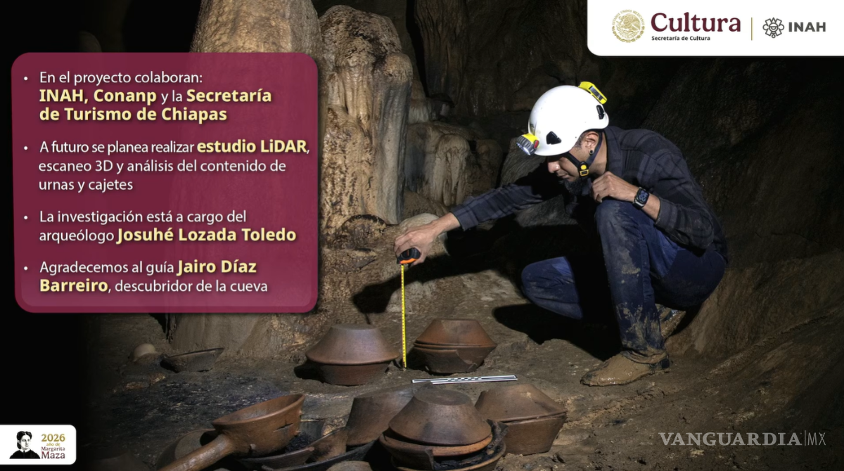 $!INAH presenta hallazgo de Cueva Mundo Zoque con 13 ofrendas y 179 piezas prehispánicas