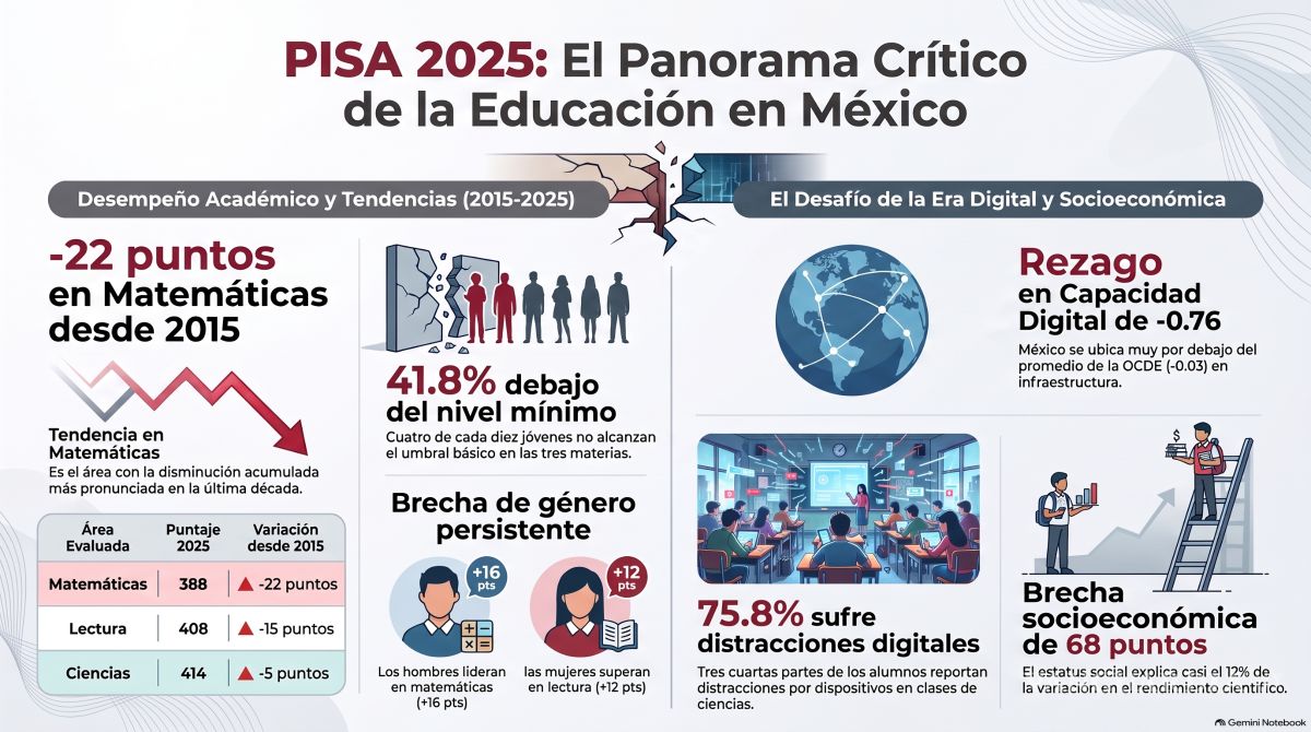 $!México retrocede en lectura y matemáticas en PISA 2025; 41.8% queda bajo nivel mínimo