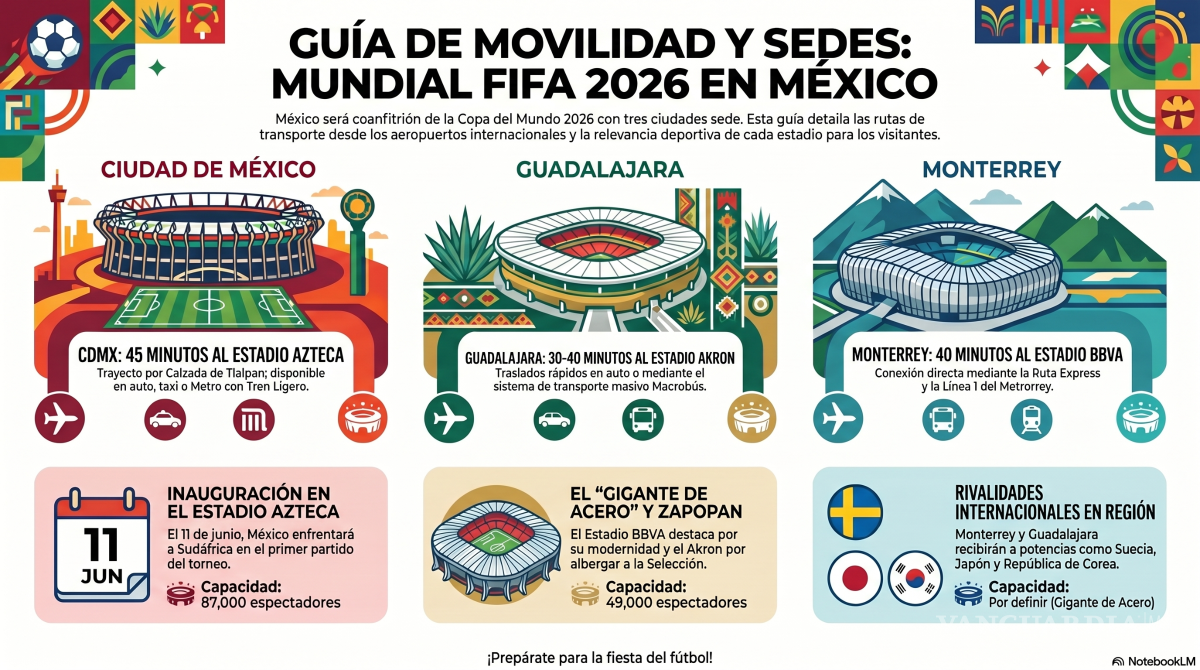 $!Mundial 2026 en México: cómo llegar desde los aeropuertos al Estadio Azteca, Akron y BBVA para los partidos