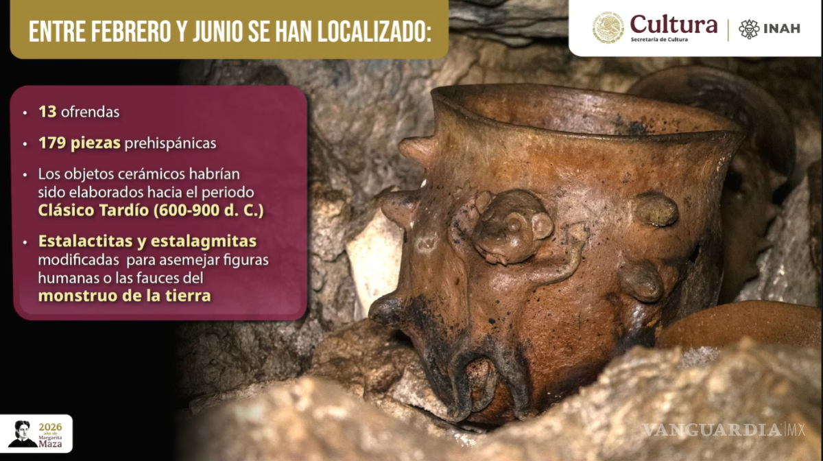 $!INAH presenta hallazgo de Cueva Mundo Zoque con 13 ofrendas y 179 piezas prehispánicas