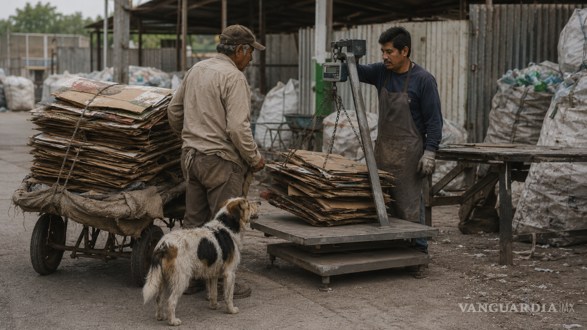 $!En la recicladora, el peso del cartón determina cuánto podrá llevar a casa. Don Cartonero no distingue bien los números de la báscula y debe confiar en la cantidad que le informan.
