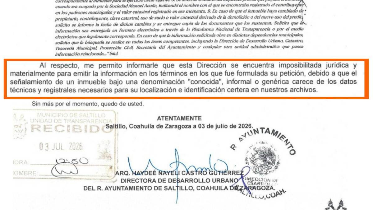 $!La Dirección de Desarrollo Urbano señaló que el nombre Sociedad Manuel Acuña ‘no permitía ubicar técnicamente el predio’.