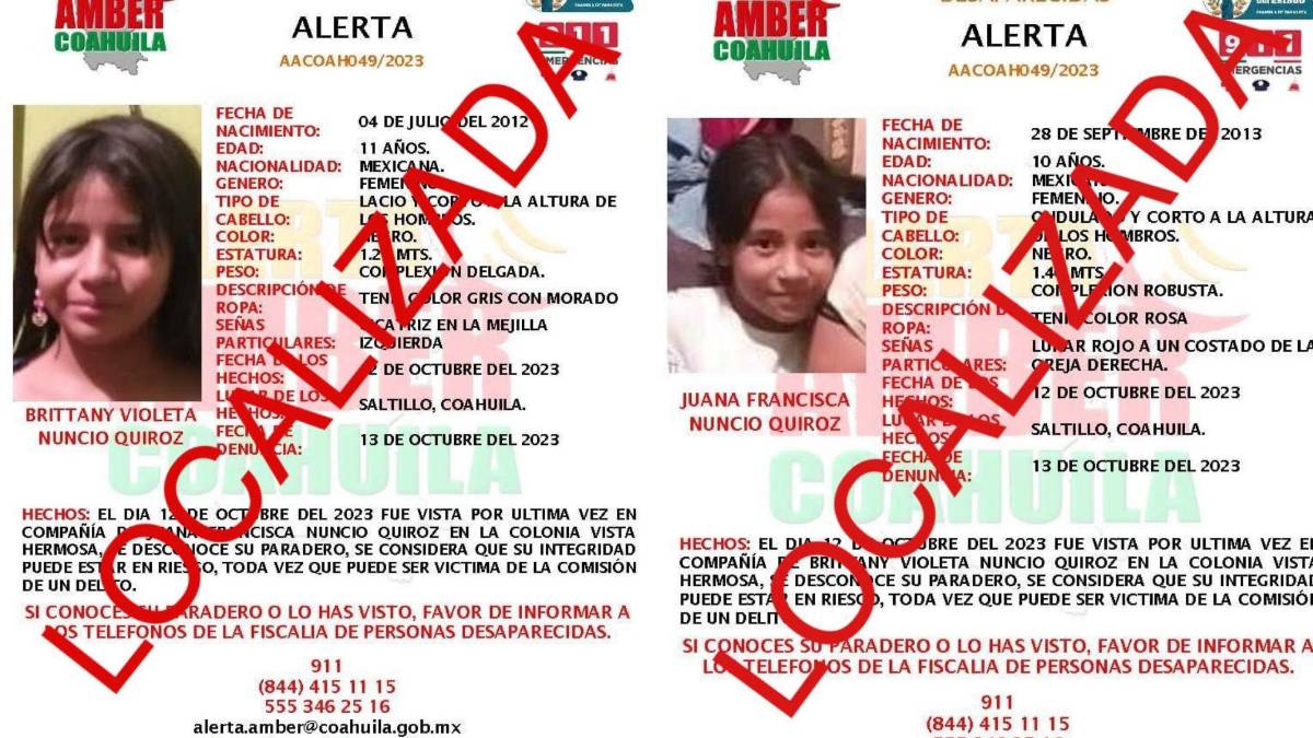 Localizan a dos niñas reportadas como desaparecidas en Saltillo; faltan ...