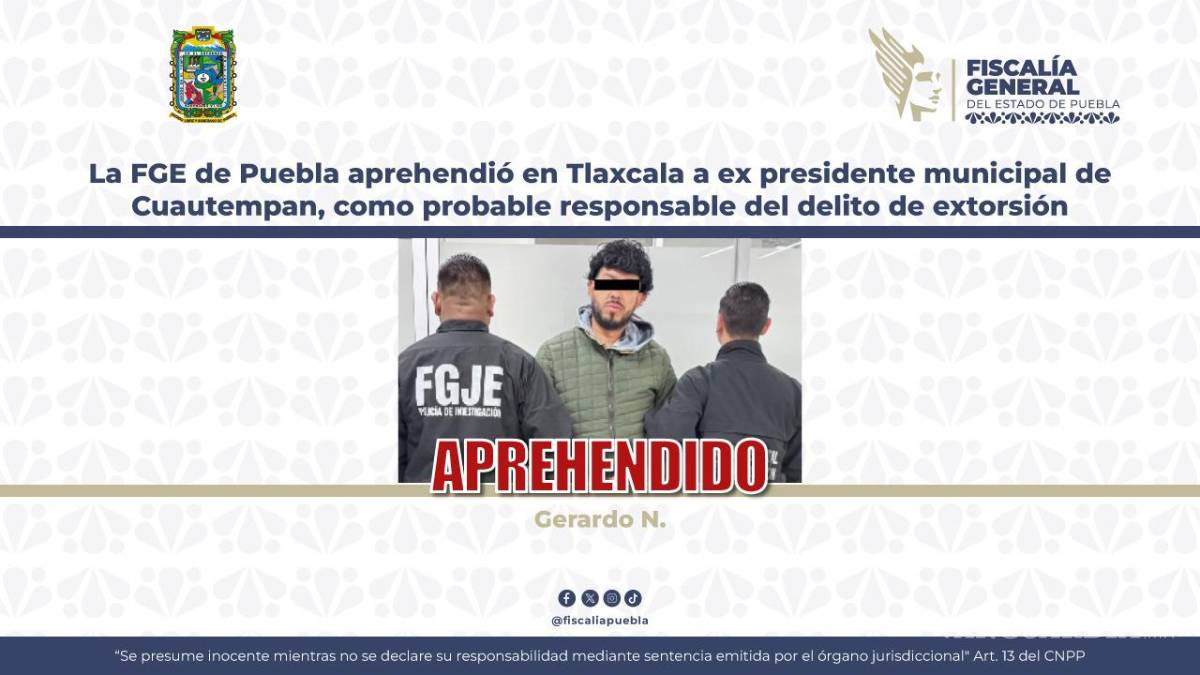 $!Fiscalía de Puebla detiene a Gerardo ‘N’, exalcalde de Cuautempan, por extorsión