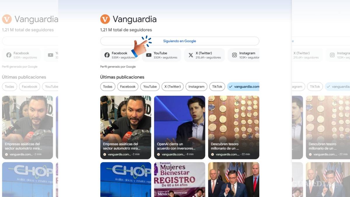 $!Personaliza tu feed de Google Discover y sigue a Vanguardia MX para mantenerte informado.