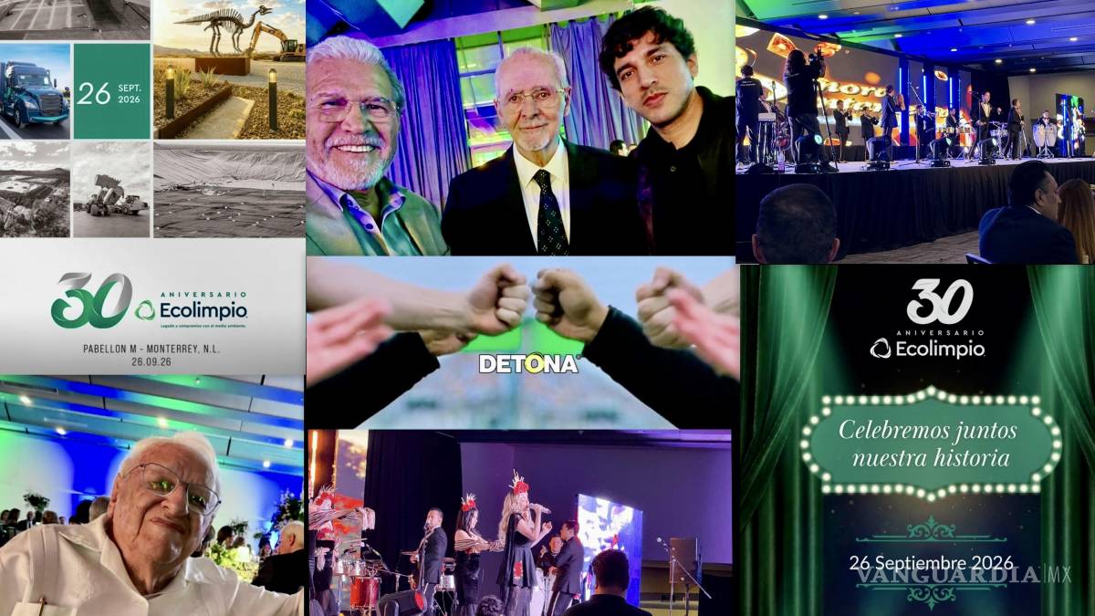 $!Al centro, Daniel Calvert, fundador de Ecolimpio, con Plácido y su hijo Rodrigo Garza. A la izquierda, Armando Fuentes Aguirre, Catón, gran amigo de los Grupos Ecolimpio y DETONA.