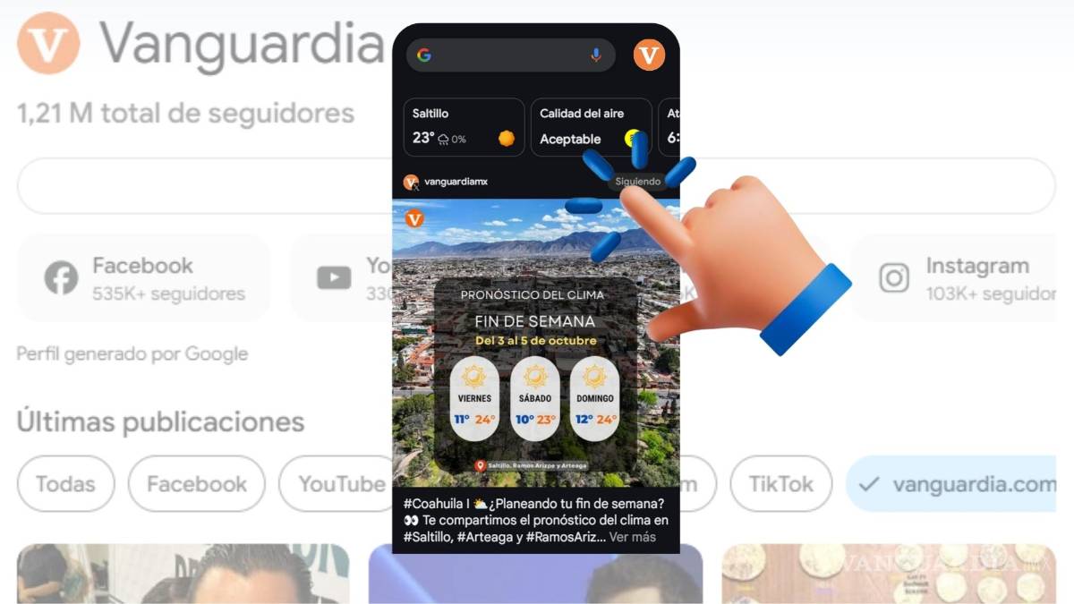 $!¿Cómo personalizar tu feed de Google Discover? Sigue a VANGUARDIA MX con un solo clic.